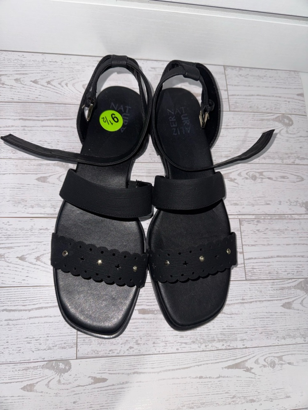 Black Scalloped Strap Ankle Sandals